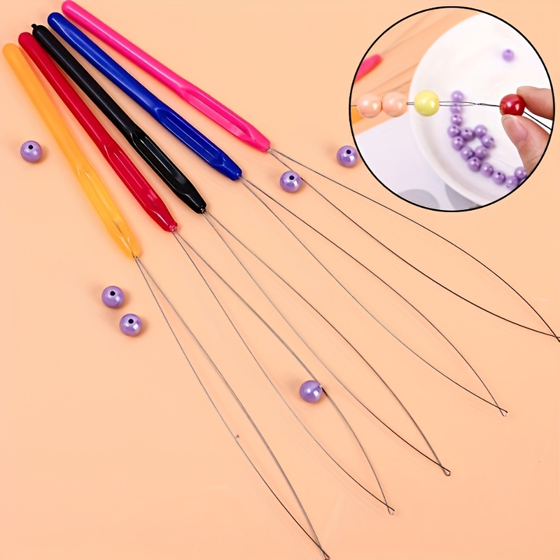 

5-Pack Aiguilles à Perles en Acier Inoxydable, Aiguilles à Gros Chas pour la Fabrication de Bijoux, Enfile-Aiguille DIY pour la Couture, le Tissage de Cheveux, l'Artisanat, Couleurs Aléatoires