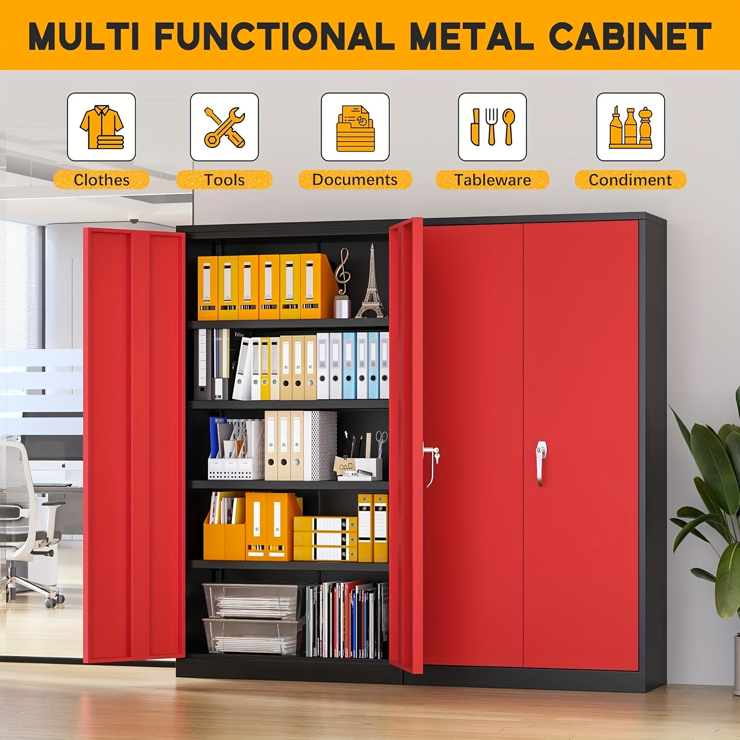 TEMU 72-inch Metal Storage Cabinet, Garage Steel And Shelves, Steel File Cabinet, Suitable For Offices, , Classrooms ()