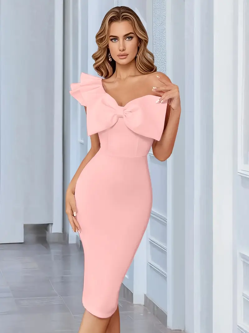 lotus leaf shoulder large bow solid color midi - Temu Mexico lotus leaf shoulder large bow solid color midi - Temu Mexico