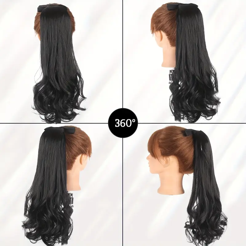 a wavy hairpiece with a braided design that curls around a womans ponytail details 4