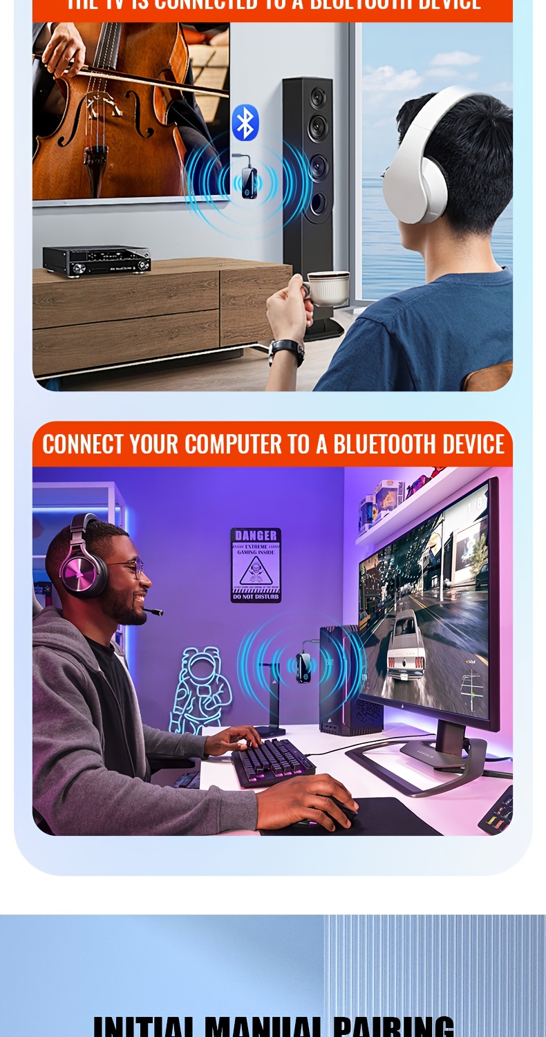 2-в-1 Bluetooth 5.4 Аудио Приемник Предавател, HiFi Стерео Безжичен Адаптер, 3.5mm AUX с Микрофон, Подходящ за Кола, Самолет, Телевизор, Компютър, Говорители