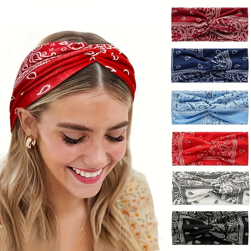 

Tie Dye Boho Paisley Print Criss Cross Headbang Wide Stretchy Hair Bang Sweet Sports Sweatband For Women Headscarf Accessory