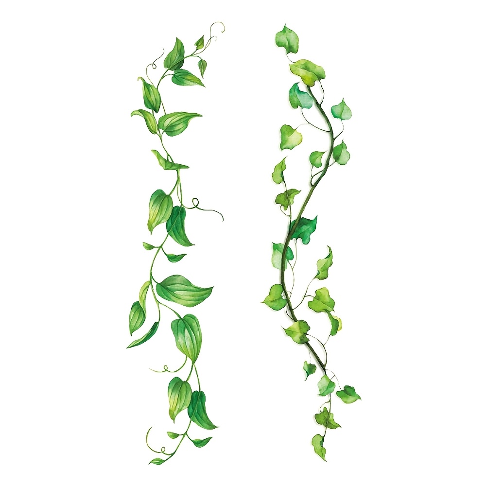 2pcs Waterproof Temporary Tattoo Vines Branches Leaves Fresh And Delicate Pattern Body Art Arm Fake Tattoos Sleeve For Women Men Adult Hand Wrist Neck Shoulder Waist Leg Ankle