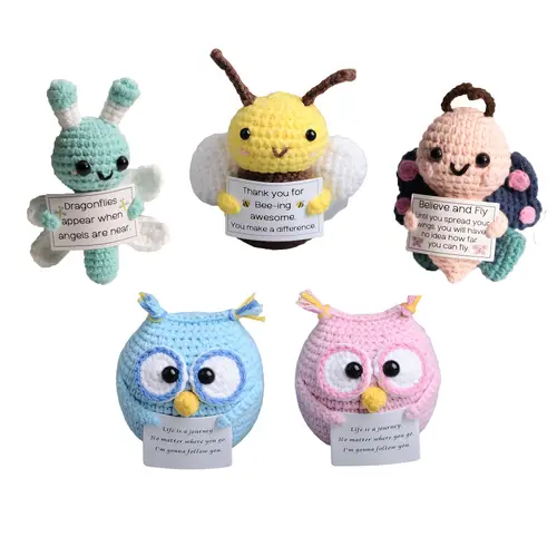 5pcs animal ornament set dragonfly bee a pair of handmade yarn crochet home decor creative positive energy decoration card suitable for living room bedroom christmas gift thanksgiving gift