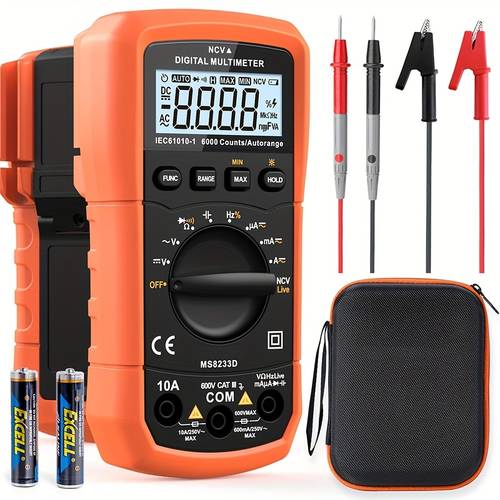 ms8233 multimeter 6000 voltage current continuity frequency tester with lcd display rust mold battery operated orange