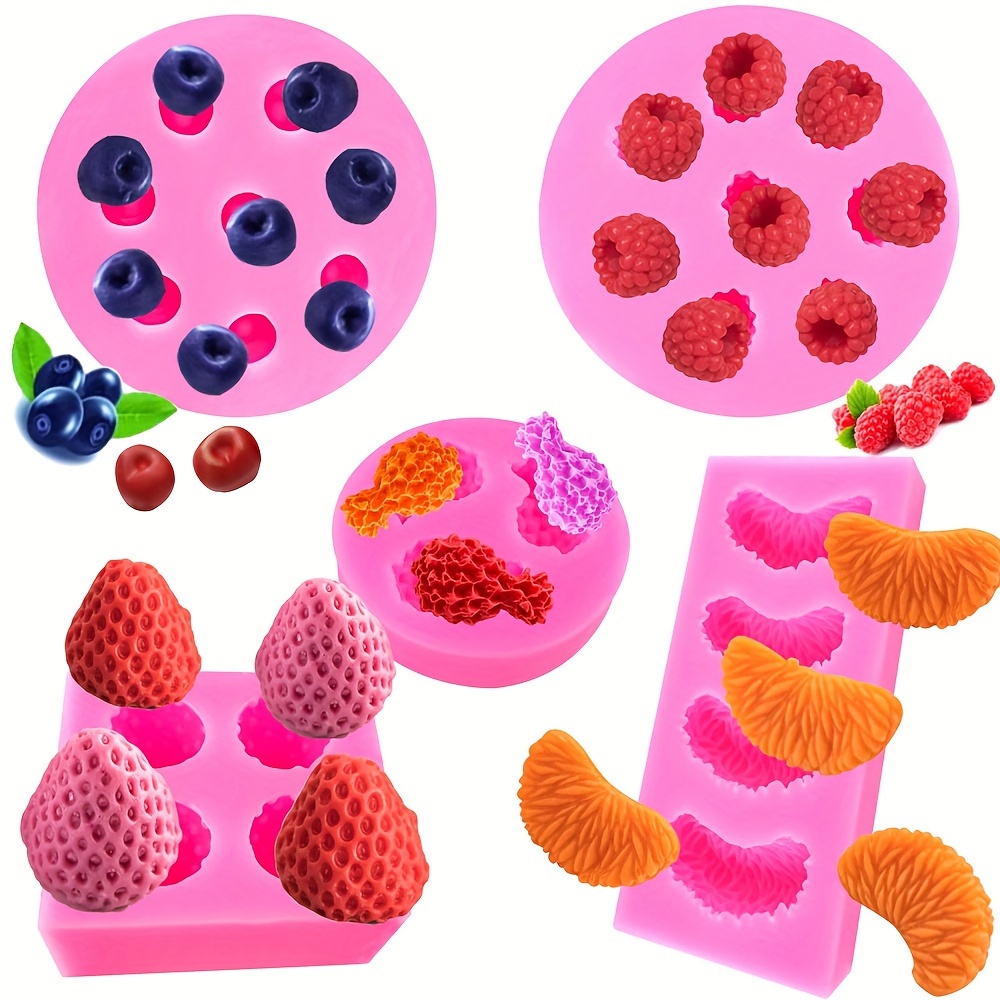 

5pcs Fruit Shaped Fondant Molds, 3d Strawberry, Orange, Pineapple, Raspberry & Blueberry Silicone Fondant Molds For Cupcake Topper, Polymer Clay, Candy, Chocolate, Cake Decoration