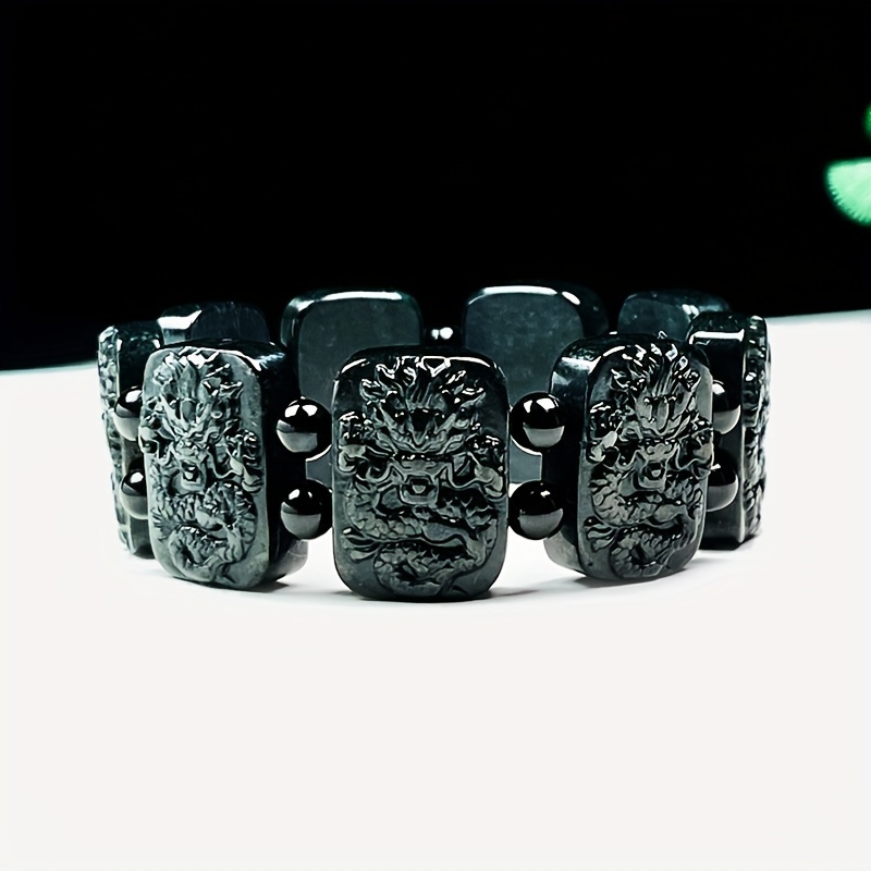 Green Stone Dragon Hand Bracelet for Men
