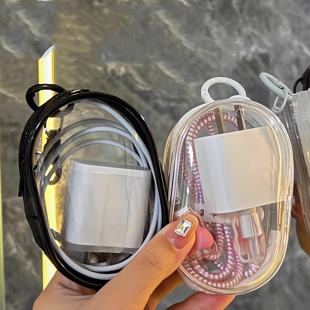 

1pc Power Cord Charger Storage Box, Power Cord Bracket Management, Charger Storage Box With Lock Hook, Transparent Portable Headphone Storage Box, , Shelf Baskets