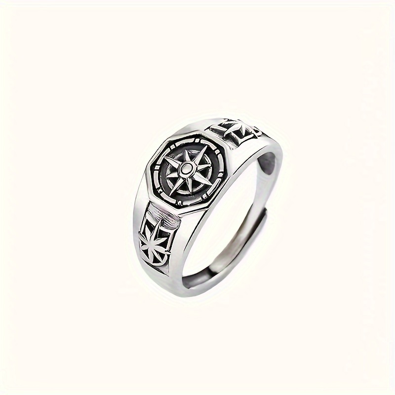 

Adjustable Vintage Compass Ring, Unisex Punk Jewelry Gift, Men's Fashion Accessory, Alloy, Unplated Precious Metal, No Setting, Single Ring Style