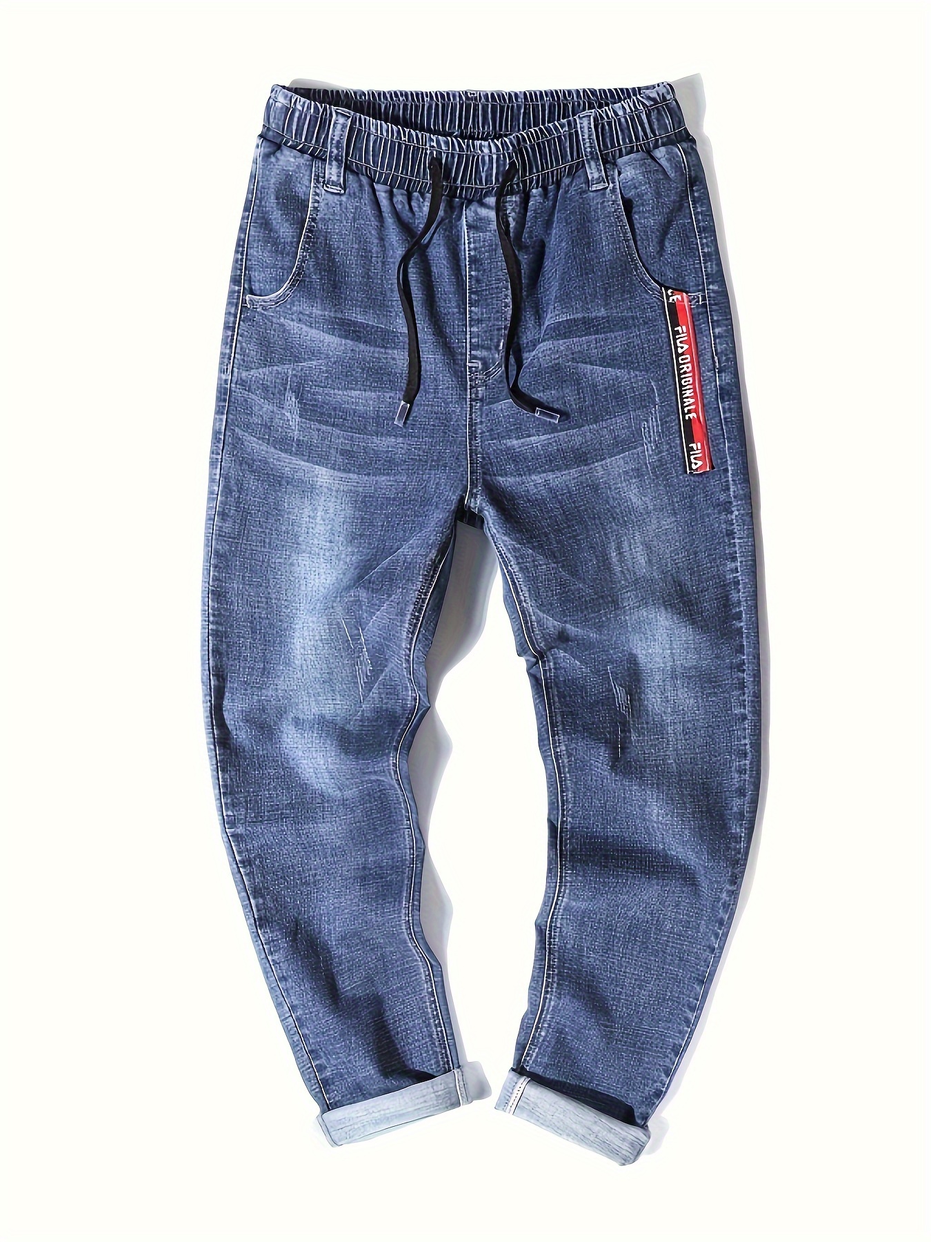 Men's Cotton Blend Slightly Stretch Jeans With Waist Drawstring, Chic ...