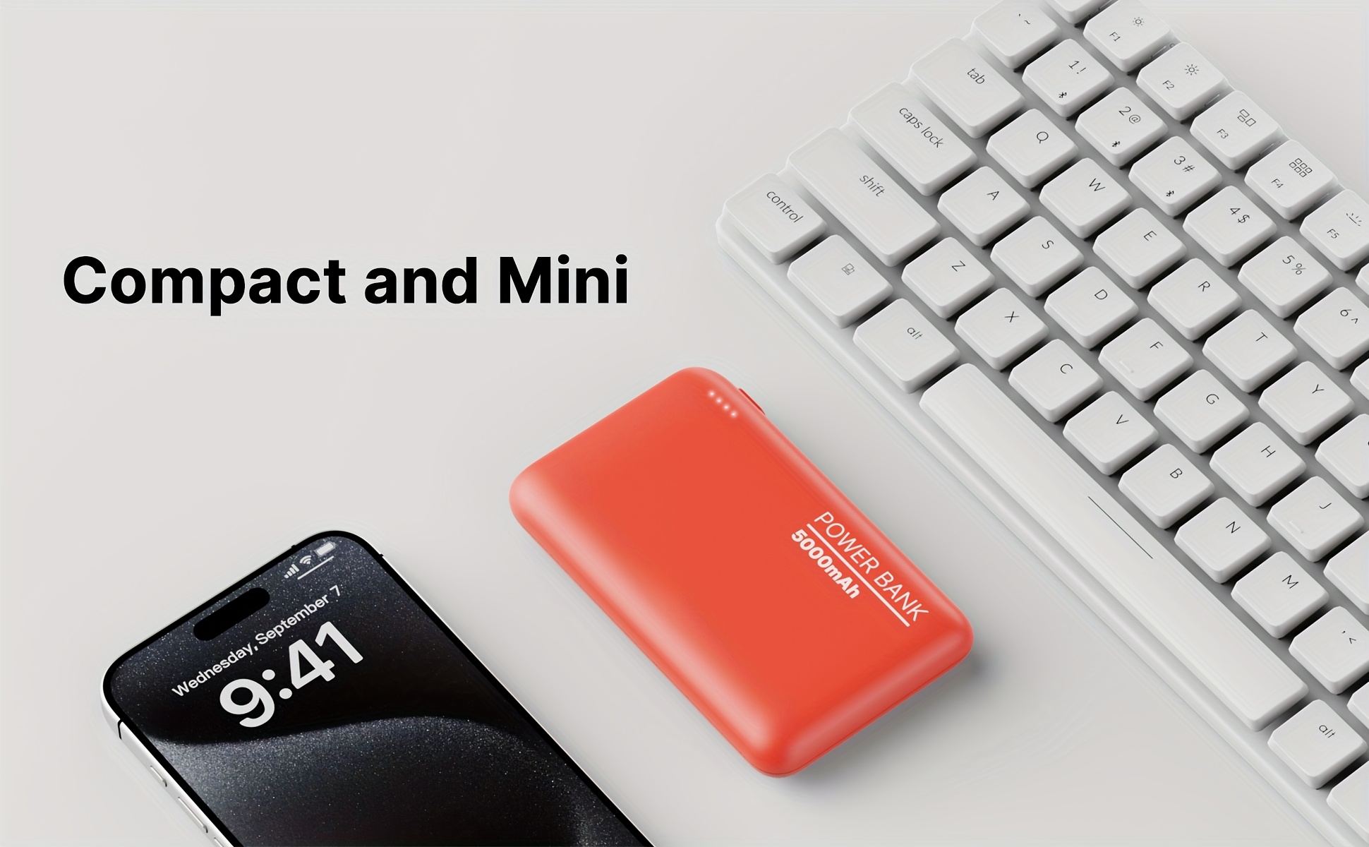 Batterie Externe Ultra-Mince 5000mAh, Chargeur Portable avec Double Sorties USB & Câble Type-C, Sauvegarde de Charge 5V2A pour iPhone et Téléphones for Samsung Android, Urgence Voyage en Plein Air, Cadeaux de Vacances (Léger & Compact)