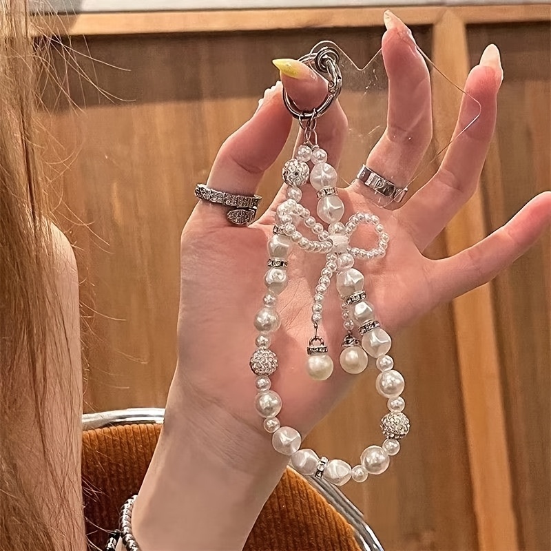 TEMU 1 Y2k-style Irregular Pearl Beaded Phone Charm, Featuring A Simple, Elegant, And Sweet Girly Design, Perfect As A Gift For , , Or Family