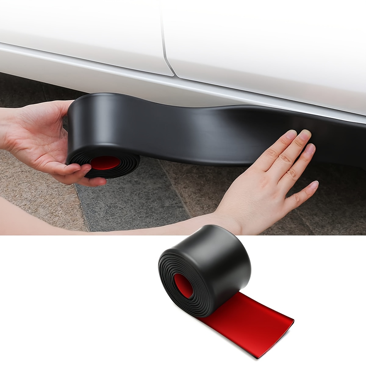 TEMU 1pc Black Thick Car Side Molding Trim 3.94 Inch Wide Durable Bumper And Self-adhesive For Most Sedans Trucks Suvs