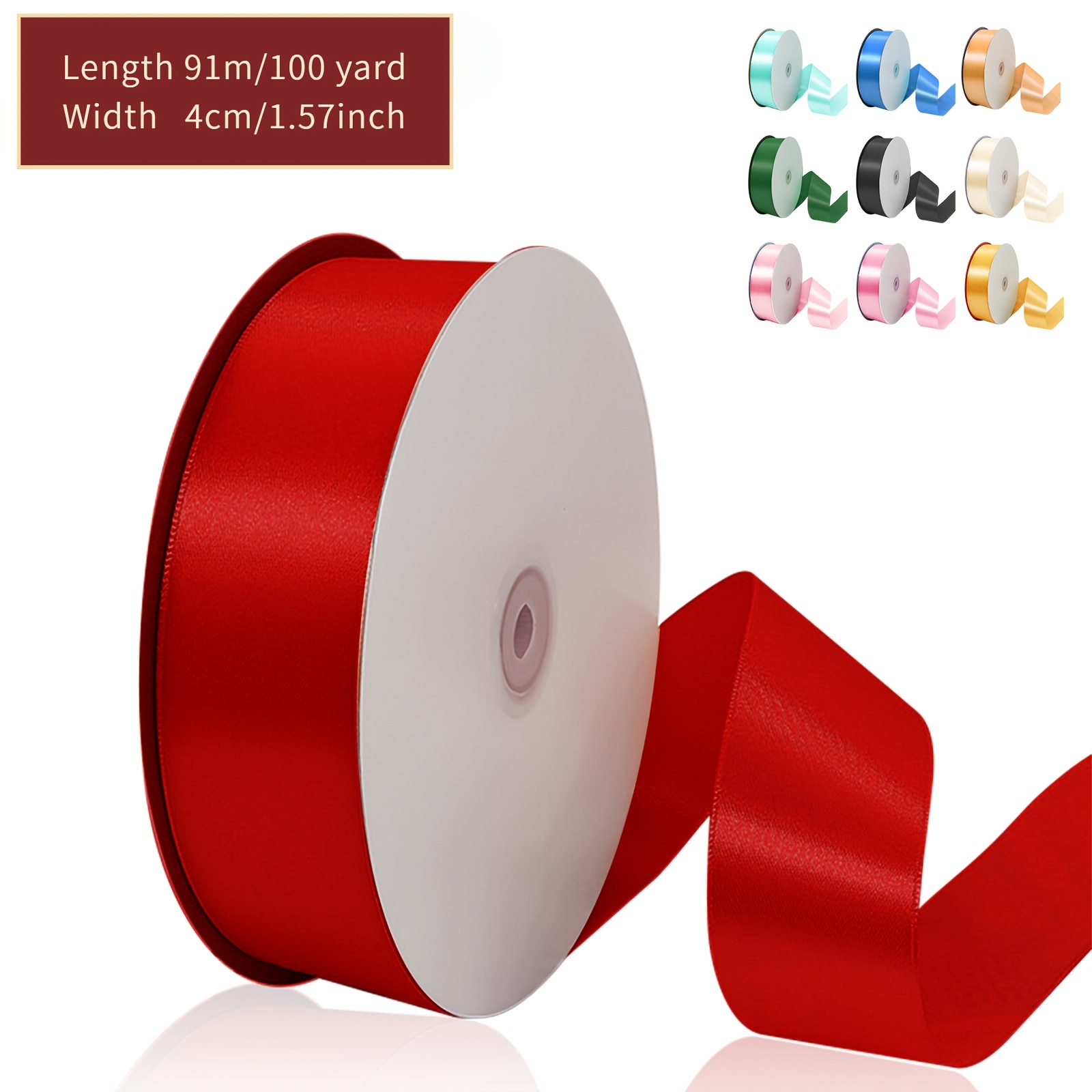 

Premium Solid Color Fabric Ribbon Roll - 1.57" X Yards, Gift Wrapping, Sewing, Crafts & Holiday Decorations, In Multiple Colors,