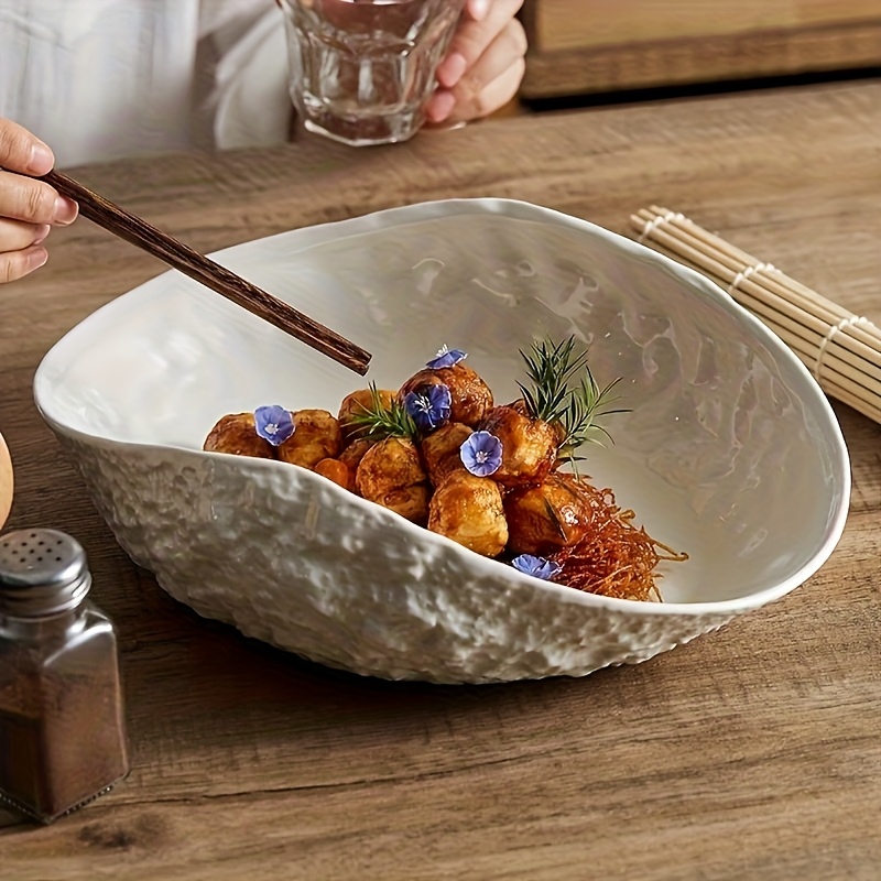 New Creative Large Ceramic Ceramic Fish Steaming Plate - Seafood Dish, High-end Hotel Tableware with Rock Pattern, Shell-shaped, Irregular Home-use Plate