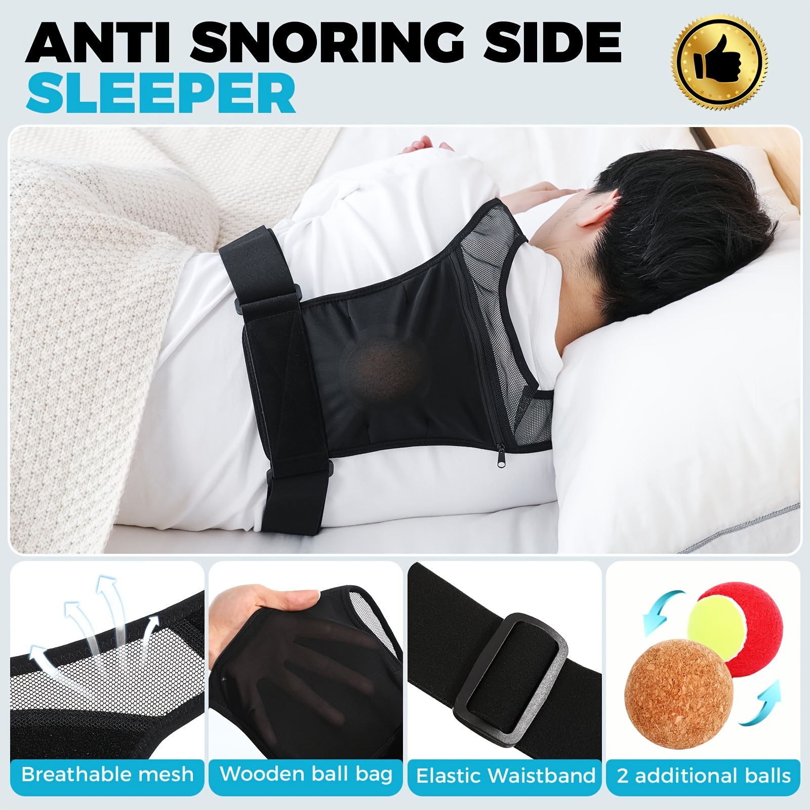 Side-Sleeping Anti-Snoring Device - Adjustable Sleep Position Trainer to Prevent Snoring, Improve Breathing, and Promote Comfortable Sleep, Sleep Aid|Adjustable Sleep Position|Comfortable Sleepwear