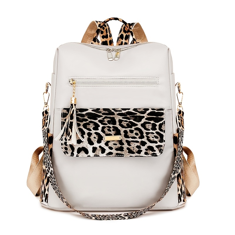 Image of Retro Leopard Print Design Backpack, Zippered Women's Fashionable Backpack, Large Capacity Backpack For And Daily Use, Suitable For Work, Study, And