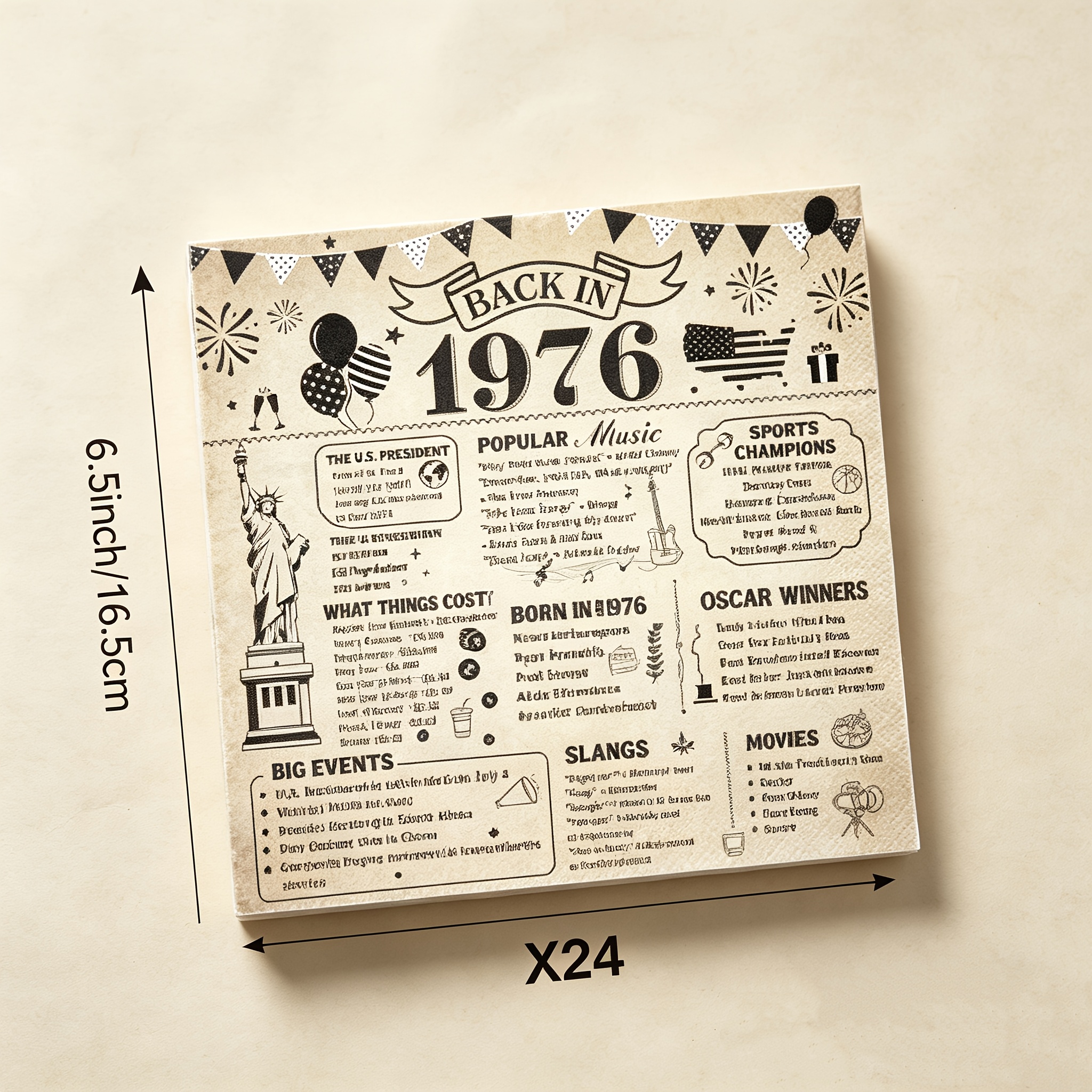Image of A Pack Of 24, Uk 2026 Retro 50th Birthday Paper Napkin Themed Party Disposable Tableware Napkin Set Non-laminated For Halloween、christmas
