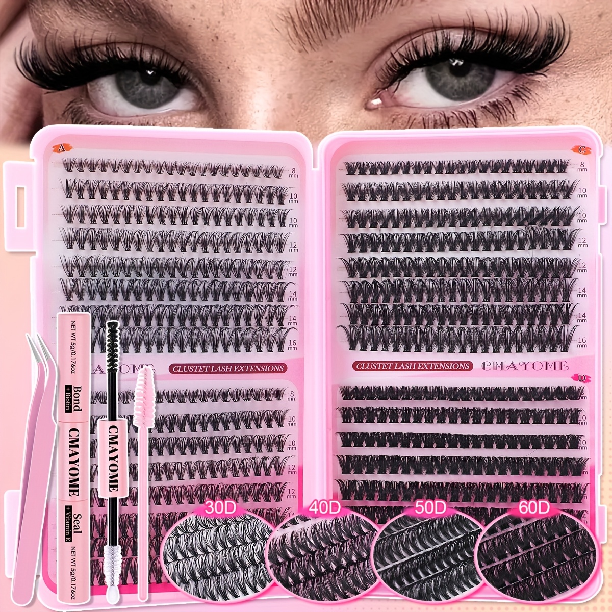 640pcs lash clusters thick volume lash extension kit high capacity diy individual lashes with wispy lash tweezer and brush for at home eyelash extensions details 0