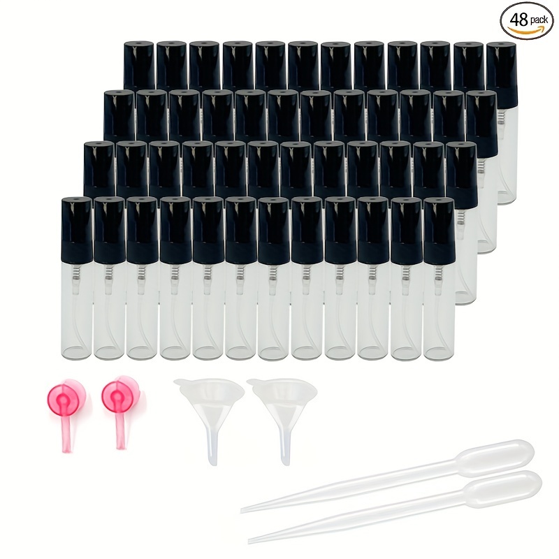 

48pcs Set - 2ml, 3ml, 5ml, 10ml Clear Atomizers For & Use - Portable Refillable For Cleaning, Gardening, ,