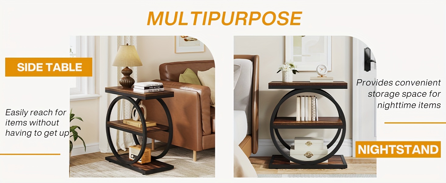 end table narrow end table with 3 storage shelves   table with black metal frames industrial small sofa side table for living room   nightstand and bedside table for bedroom Product details 1