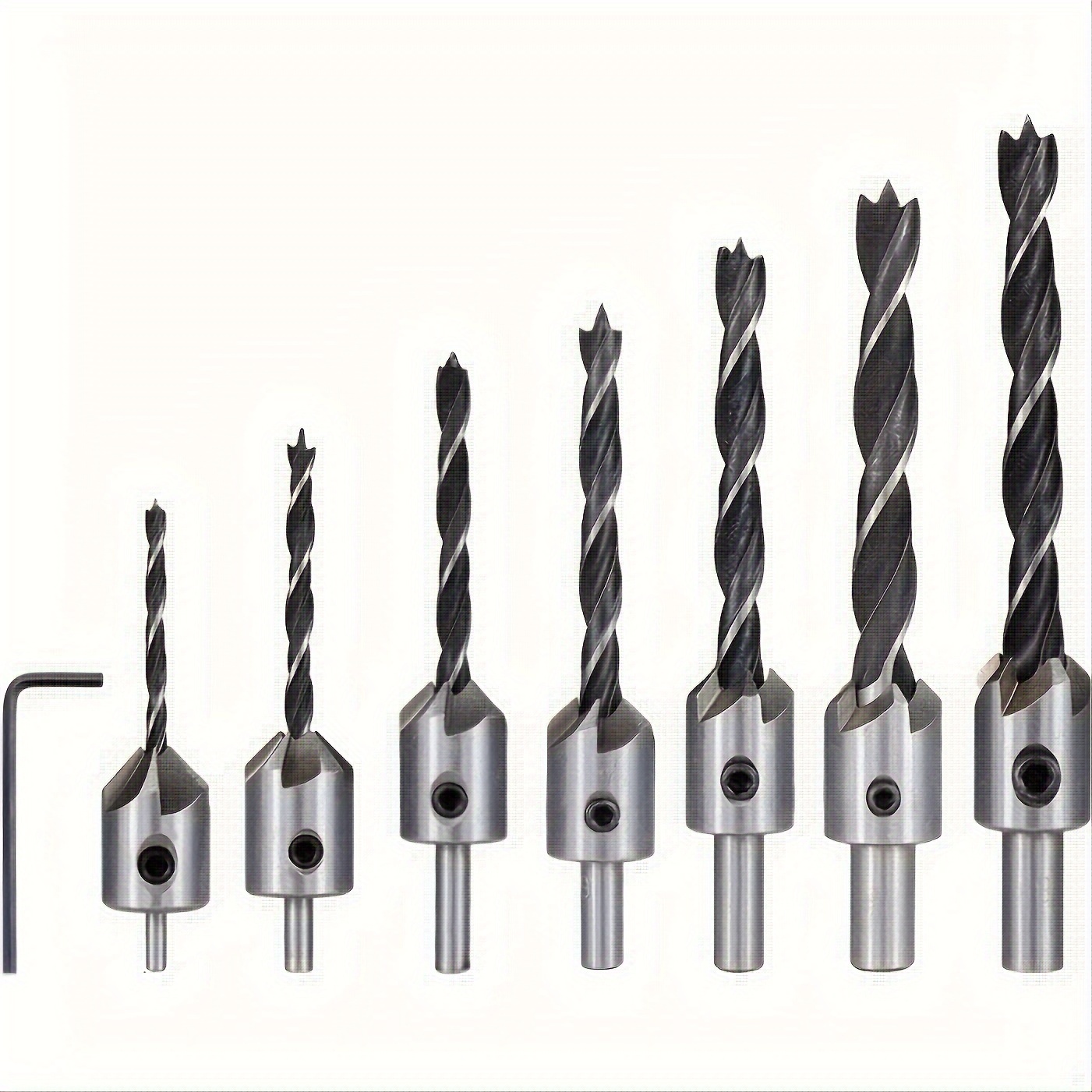 7pcs Countersink Drill Bit Set, High Speed Steel, Black Oxide Finish