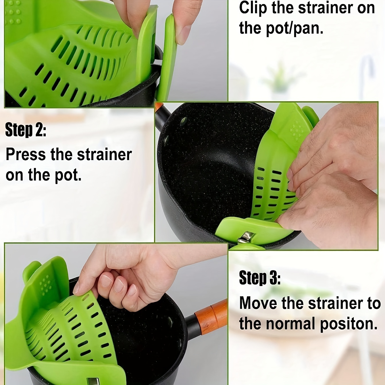 Silicone Pot Strainer Clipon Kitchen Tool For Draining Pasta, Vegetables, And Food Food Safe