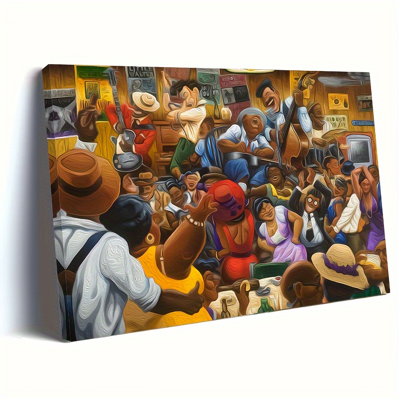 

African American Night Carnival Canvas Wall Art - Wooden Framed Painting, Ready To Hang Festive Home Decor, Singing And Dancing Theme - Gift For Him Or Her - 1pc