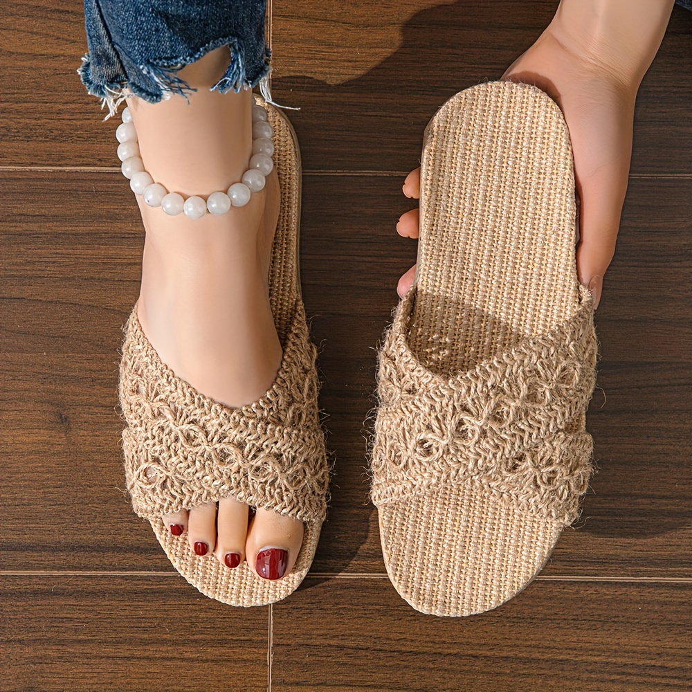 

Elegant Flat Slide Slippers, Comfortable Vintage Hemp Slippers For Home Casual Wear