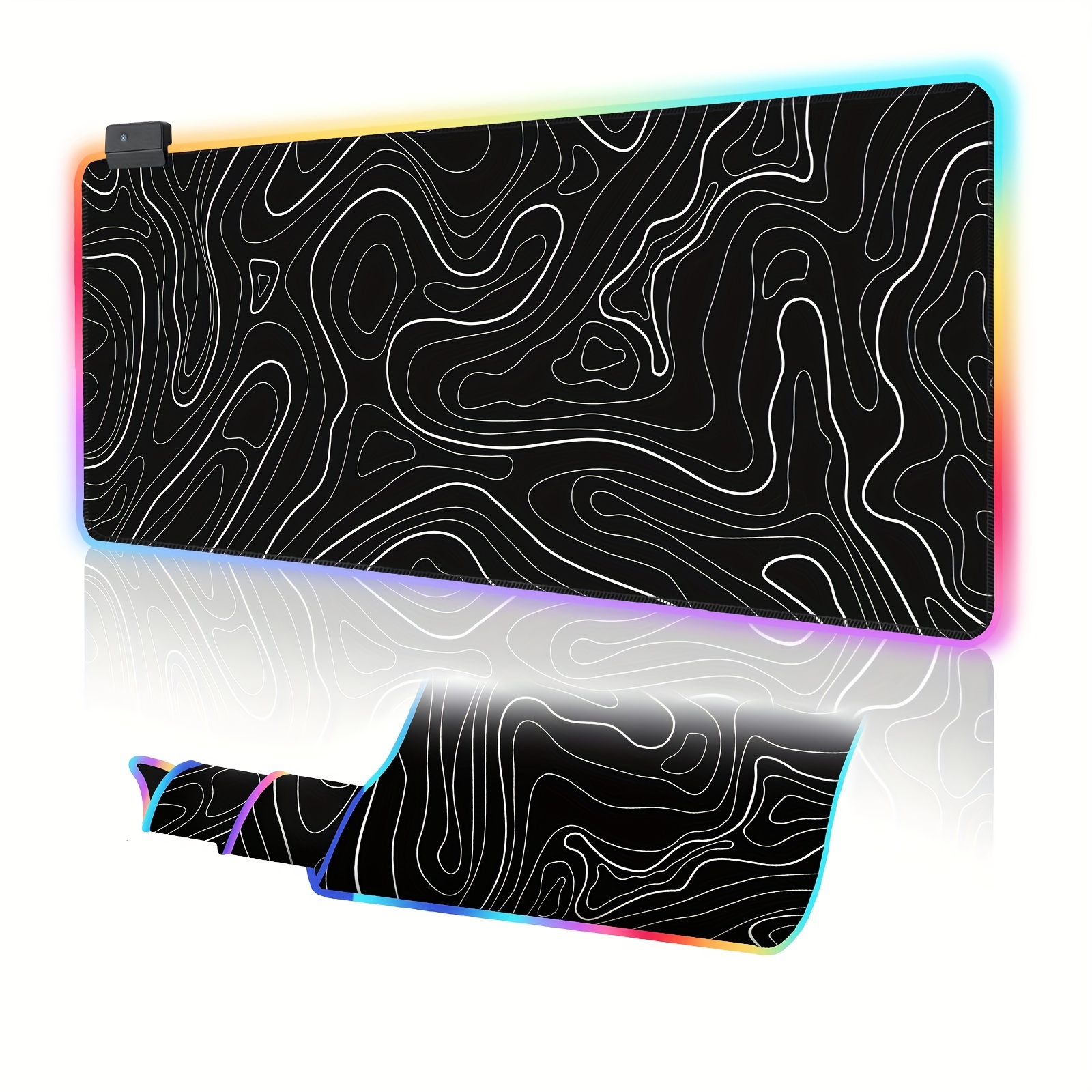 

Rgb Gaming Mouse Pad, Topographic Mouse Pad Large, Led Xl Mousepad, Keyboard And Mouse Pad, Desk Mat, 31.5 X 11.8 In, Black Minimalist Line Desk Pad