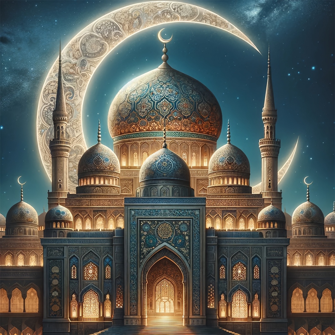 

1 Set Large Size 5d Diy Diamond Painting Kit, Mosque Moonlight Scene, Round Acrylic Gem Embroidery Craft Set, , 15.75x15.75 Inch Home Wall Decor Gift For Ramadan, Theme Canvas