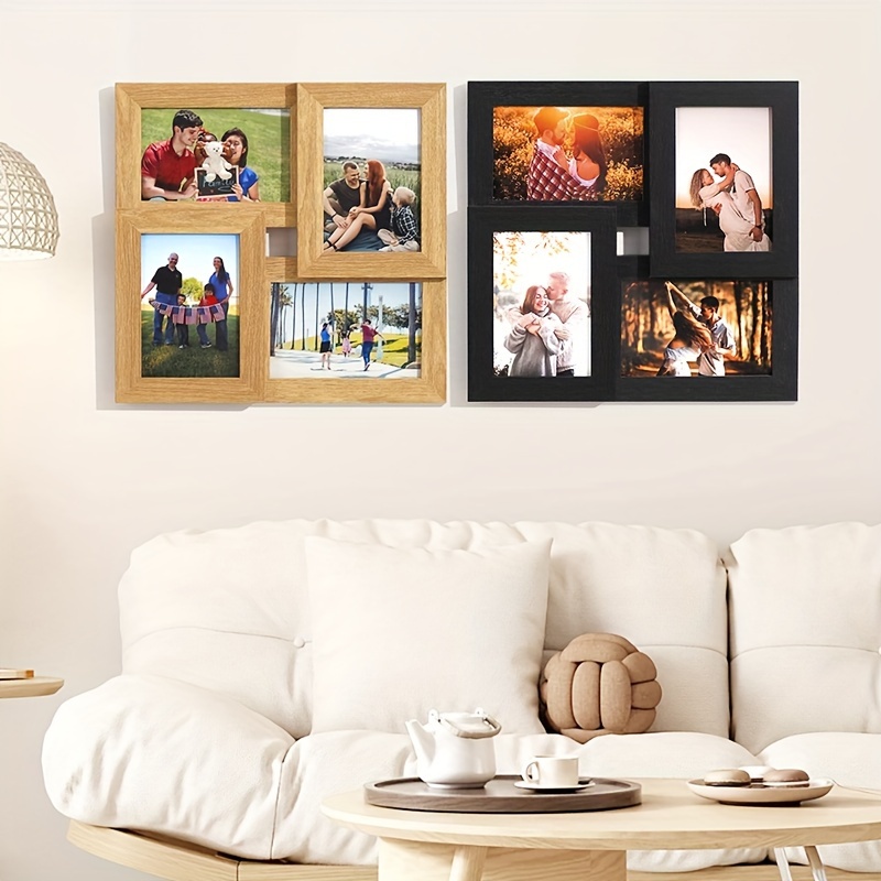 DUENPY Walnuss-Collage-Rahmen Für 3 Fotos 10x15 Cm Oder 1 Bild 20x36 Cm | Wand- Oder Tischdekoration