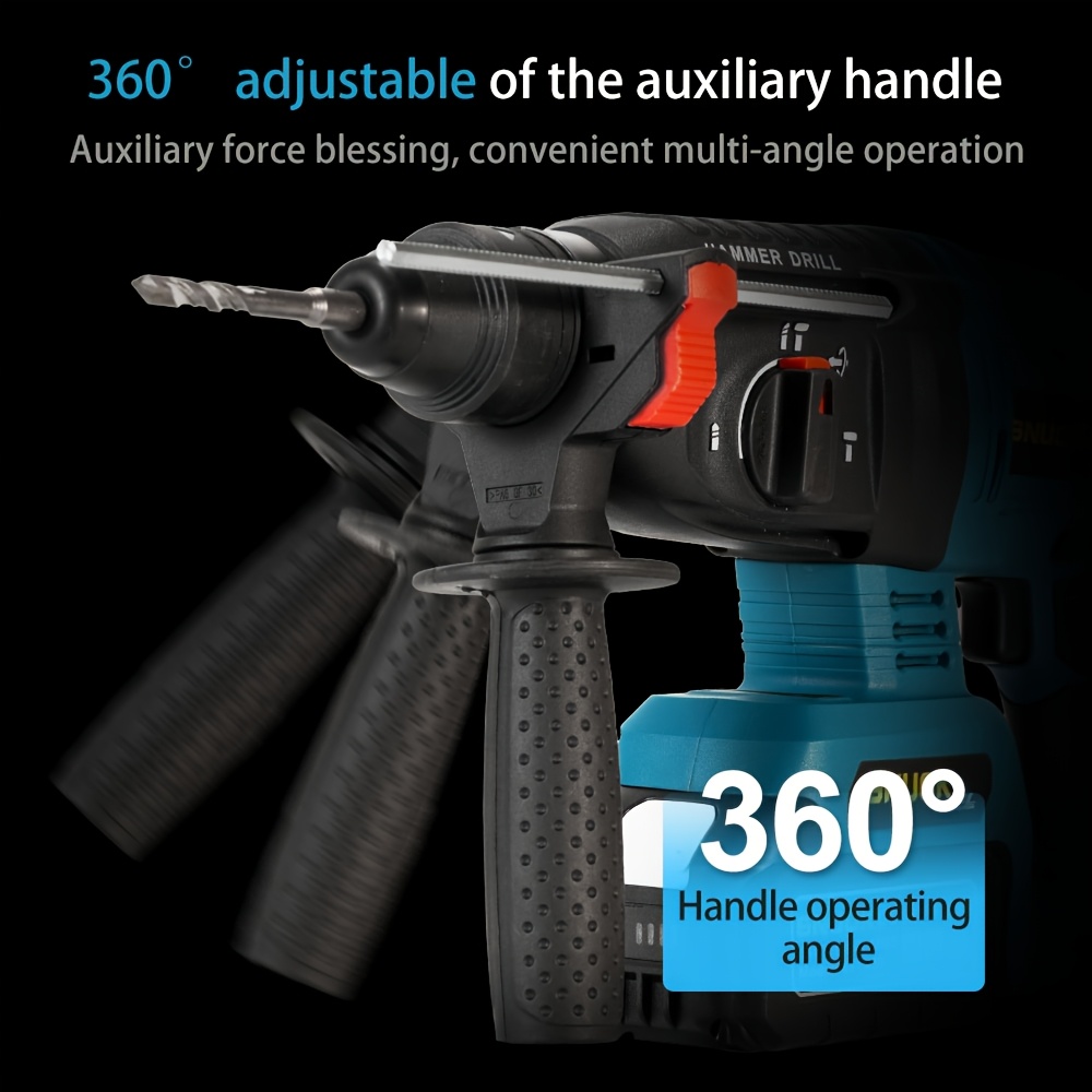 SNUOK 18V Brushless Electric Rotary Hammer, USB Rechargeable 3000mAh Battery, Compact Handheld Drill for Home Repairs, Car Electrical, Mechanical Processing, Dual USB Battery, ABS Material, 1pc/2pcs, Battery Display