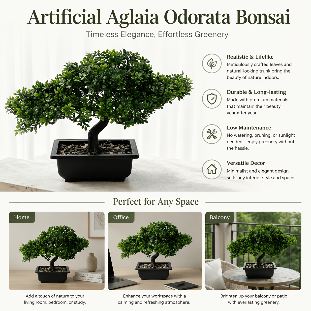 Artificial Aglaia Odorata Bonsai with Stone Accent