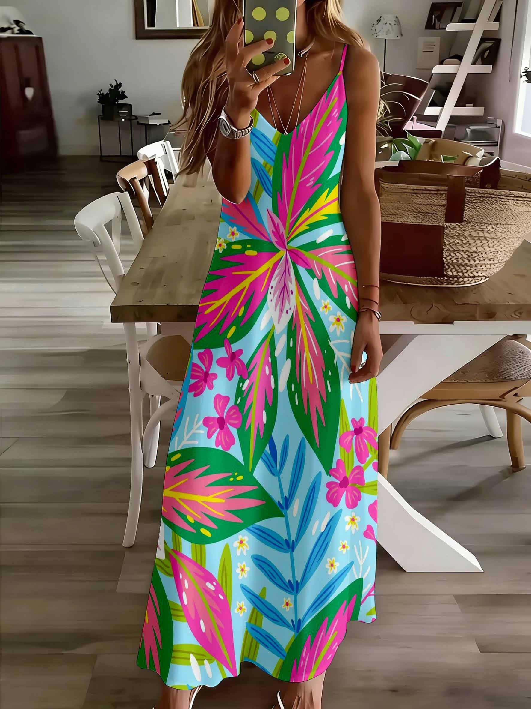 knee length dresses for ladies TROPICAL VOLUMINOUS MAXI DRESS – Thick