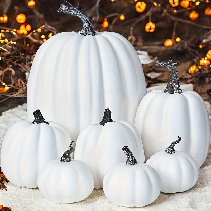 

7pcs Pumpkins Set Decoration, Assorted Size Pumpkinsrealistic Pumpkins For Halloween