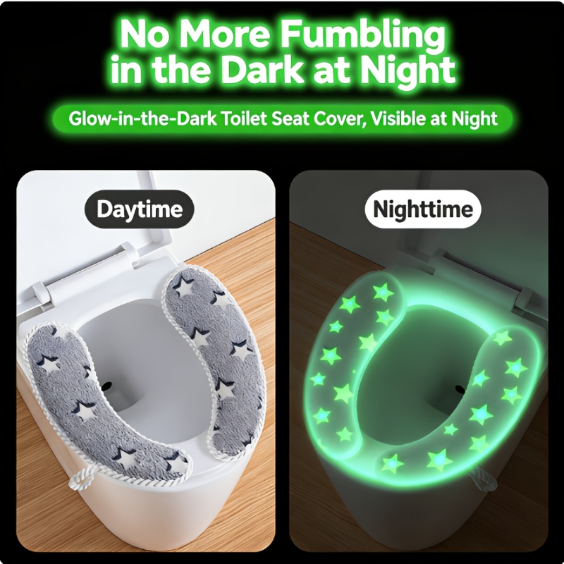 star patterned toilet seat cover   with thickened plush hanging bath mat with handle night   design and multi color options Product details 0