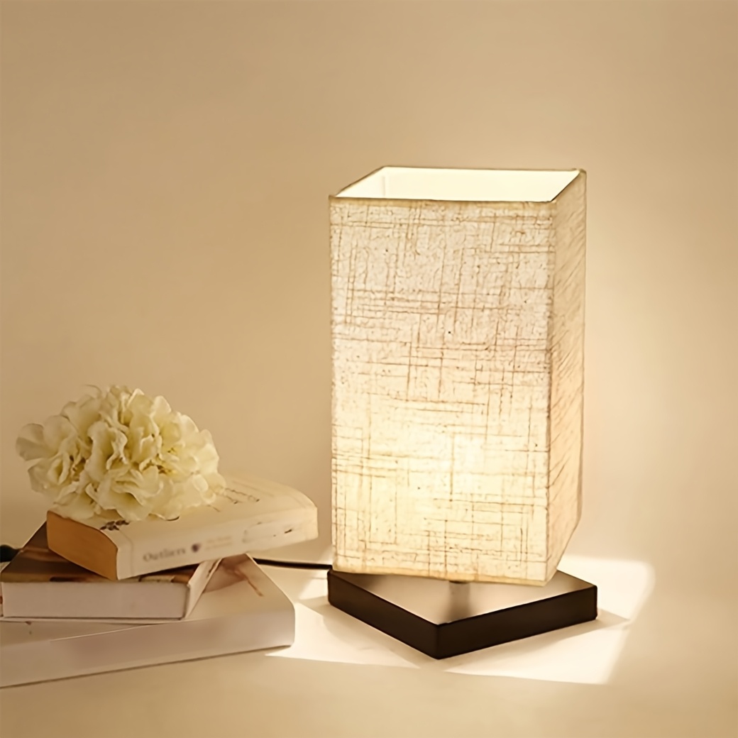 TEMU Bedroom Small Table Lamp Bedside Table Lamp Simple Bedside Table Lamp With Square Cloth Reading Lamp Bedroom Living Room Office Dormitory Lamp Usb Plug-in Three-tone Lighting