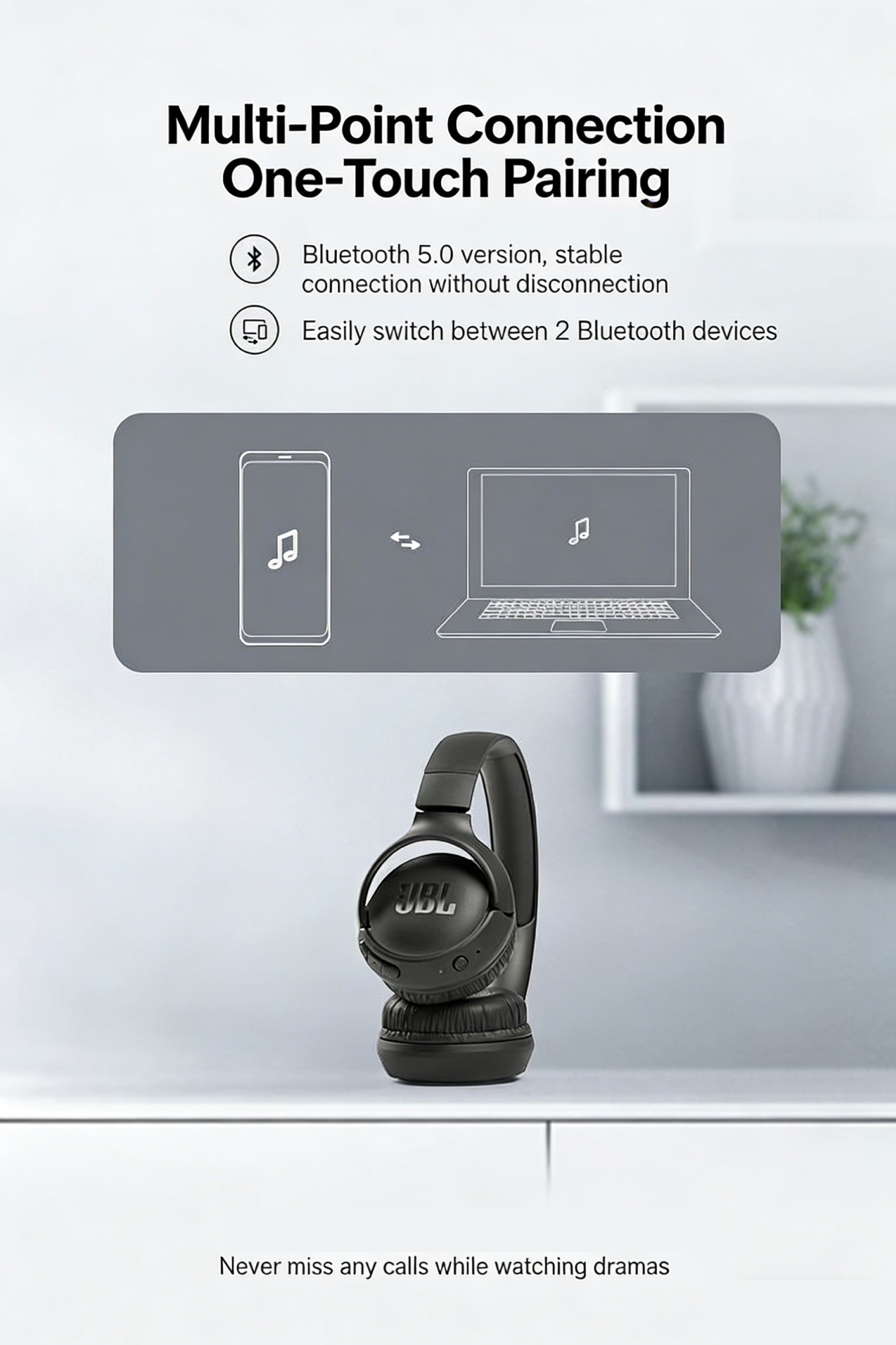 Auriculares Inalámbricos Over-Ear JBL Tune 510BT | Auténticos, Batería de Larga Duración de 40H, Carga Rápida de 5 Minutos, Plegables y Portátiles, Bajos Puros, 75 Años de Herencia Acústica JBL, Aislamiento de Sonido, Inalámbricos, Batería de Polímero de Litio