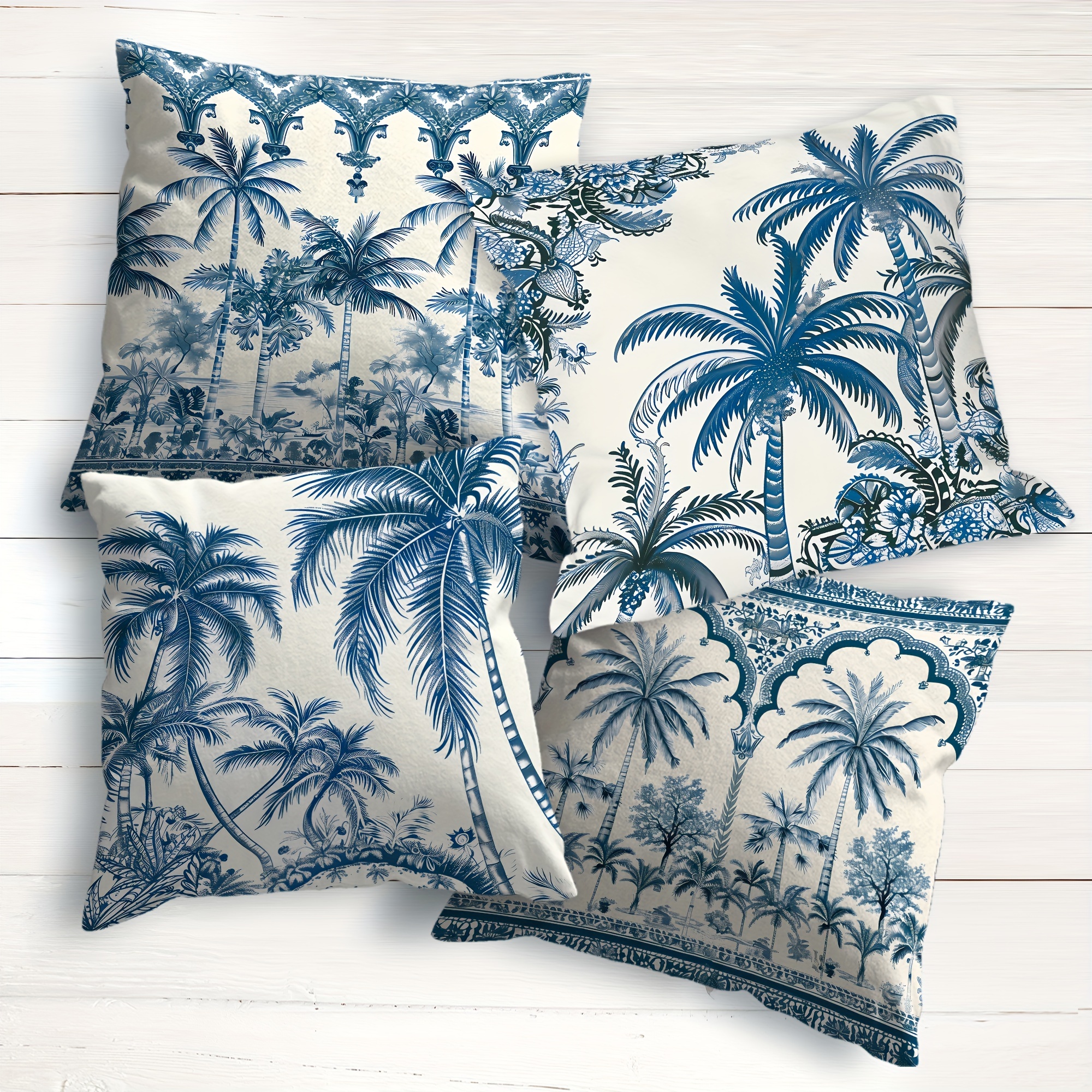 4pcs tropical coconut blue pillow covers high quality twill Temu