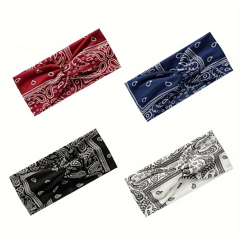 TEMU Bohemian Headband Elastic Paisley Printed Headband Headband Headband Knot Headband Yoga And Girls (set Of 4) (a)