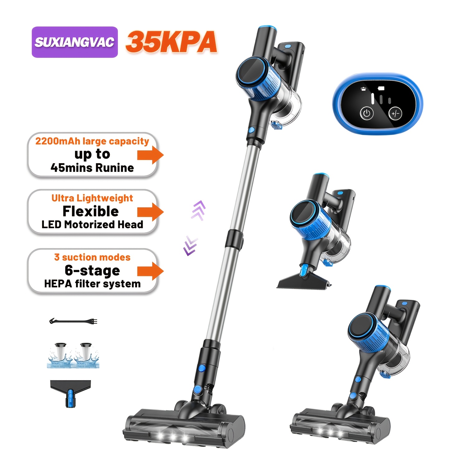 TEMU 35-45kpa Cleaner, Lightweight Household Vacuum Cleaner, 45 Minutes, Anti- Design, 1.5l Dust Cup, With Upgraded Green Led Anti- Floor Brush,