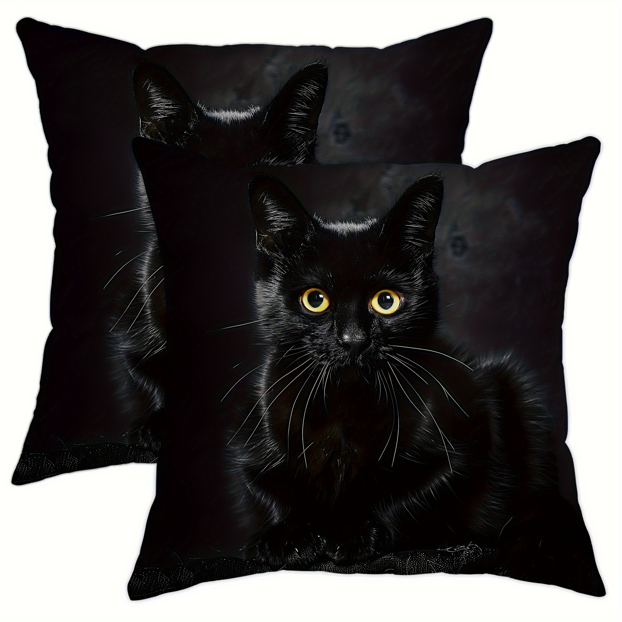 TEMU 2pcs, Black Cat Animal Black Polyester Throw Pillow Covers, Modern Dark Throw Pillow Covers, Decorative Cushion Covers 18*18 Inch, For Living Room Bedroom Sofa Bed Decoration