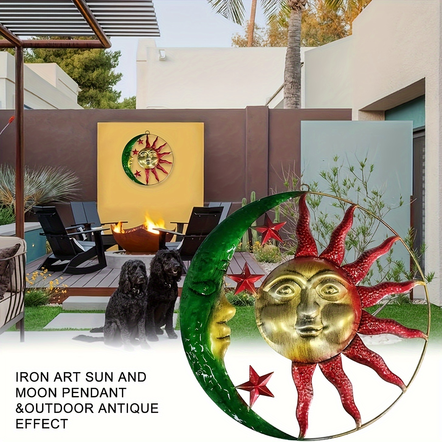 Decoración De Pared De Sol Y Estrella Para Exteriores | 27 Pulgadas, Metal Colorido | Diseño Alegre