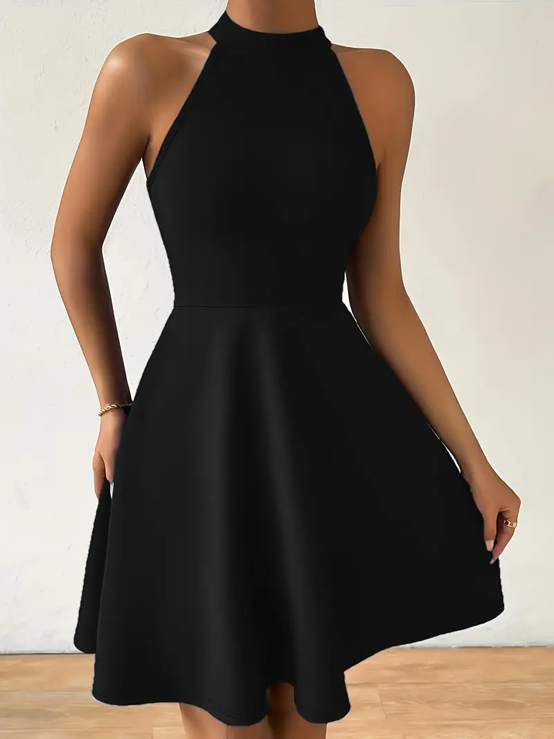 womens elegant sleeveless halter neck a line dress solid - Temu womens elegant sleeveless halter neck a line dress solid - Temu