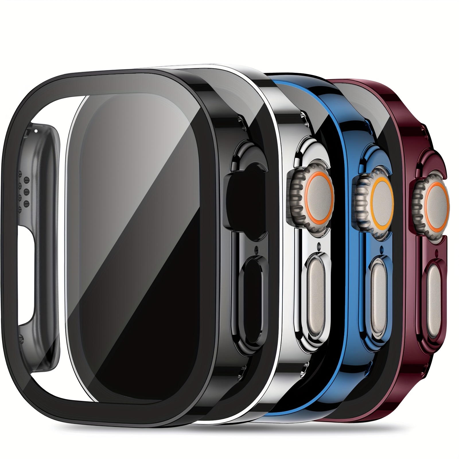 set of 4 premium electroplated design electroplated pc protective case for   watch built in tempered glass screen stylish design suitable for 40mm 41mm 42mm 44mm 45mm 46mm 49mm a great gift option Product details 11