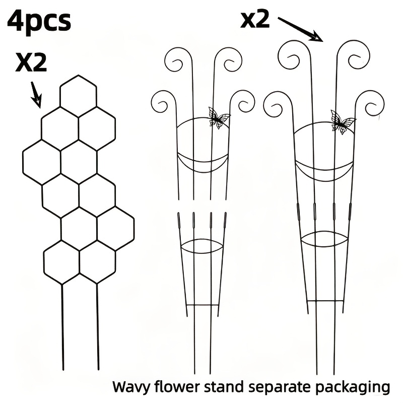 TEMU Ensemble de 4 pièces, Nouveau support de plante grimpante combiné, Cadre de support pour plante grimpante en et type avec support papillon, Tige