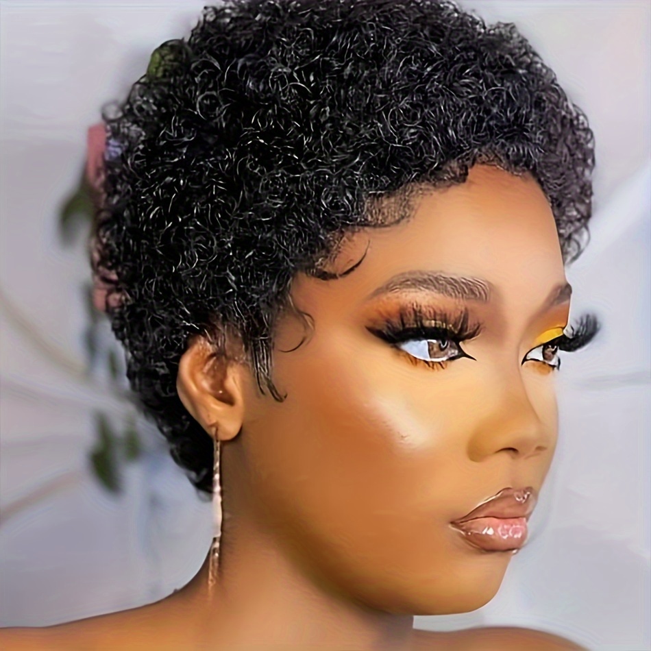 

Brazilian Short Pixie Cut Wigs For Women 100% Human Hair Pixie Cut Short Black Afro Curly Kinky Curly Wig Human Hair African Curly Wigs 1b Color Full Machine Made Glueless Wig