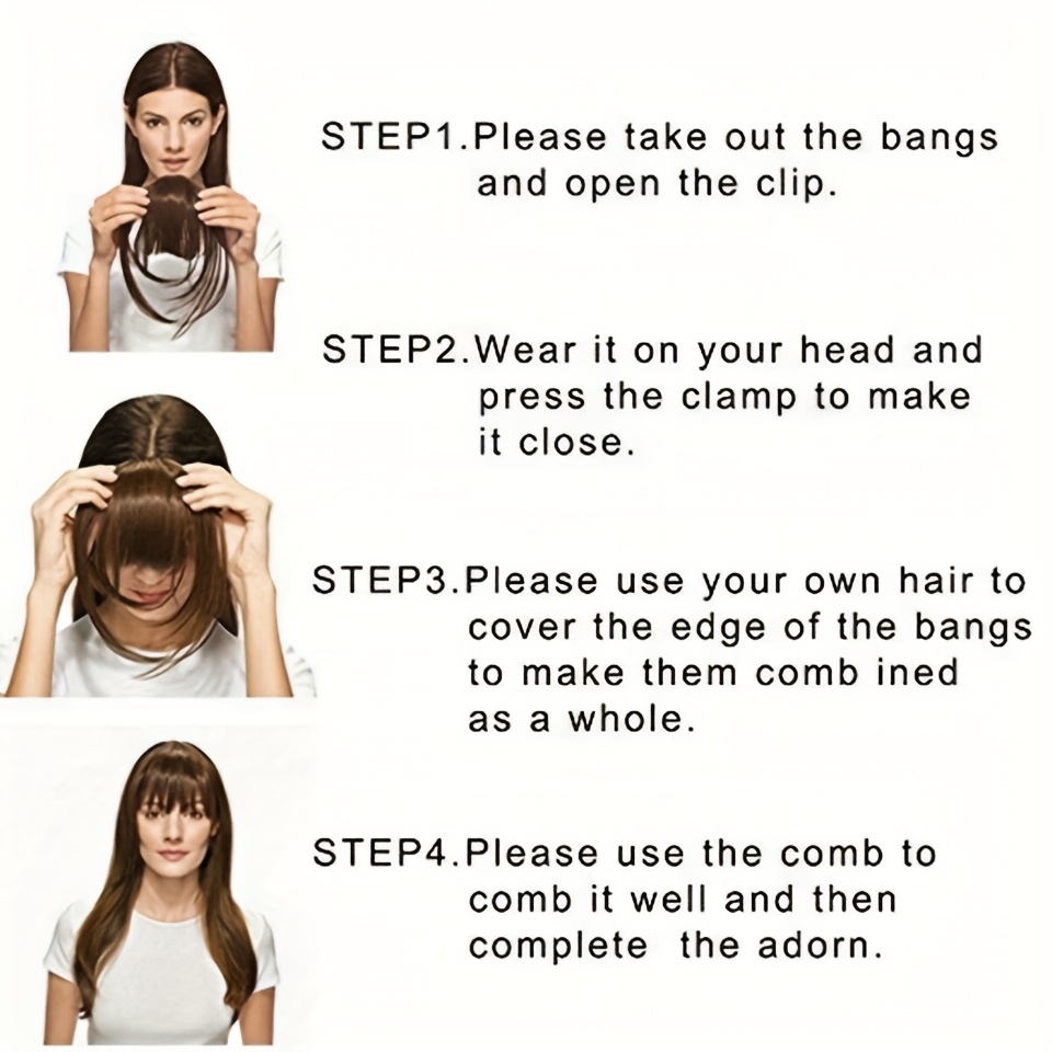 1pc real human hair clip-in bangs hair extensions straight wispy bangs with temples, air fringe & smooth natural look for women,  -in daily wear hairpiece, elegant hair accessories for festival wedding birthday party secure clip attachments details 2