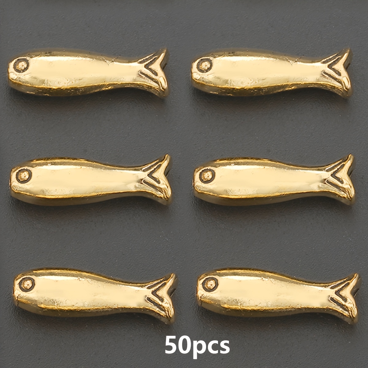 TEMU Lot de 50 perles entretoises de poisson à simples dorées antiques, env. 14 mm, perles libres à trou droit en alliage de , fait main, perles